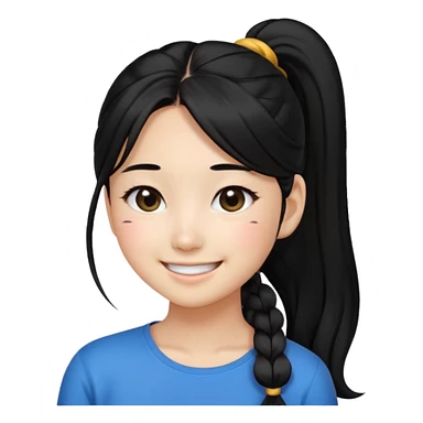 beautiful Korean girl with black hair in a ponytail, long hair, black eyes, emoji style sticker