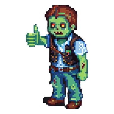 isometric zombie giving thumbs up in Project Zomboid style sticker