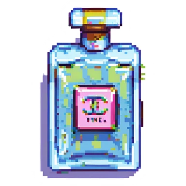 Chanel perfume bottle in a pixel art style, retro video game look sticker