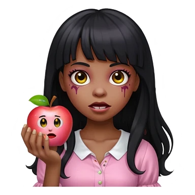 emoji apple light skinned black zombie girl with long black hair and bangs with a light pink blouse  sticker