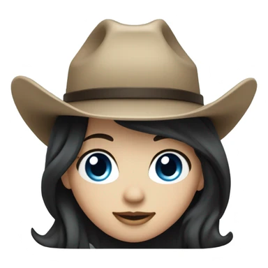 Flowing hair, Blue eyes cowgirl, pale skin, black hair, black cowgirl hat sticker