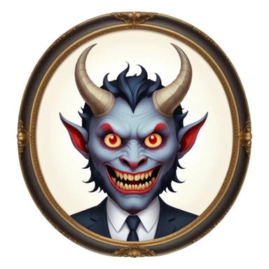 oval oil painting in frame, portrait of a demon in a suit sticker