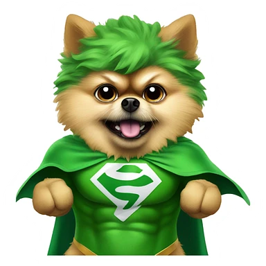 angry pomeranian in green superhero costume sticker