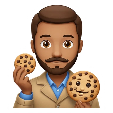 male portrait with facial hair handing you a cookie sticker