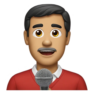 Pedro Sanchez holding a microphone sticker