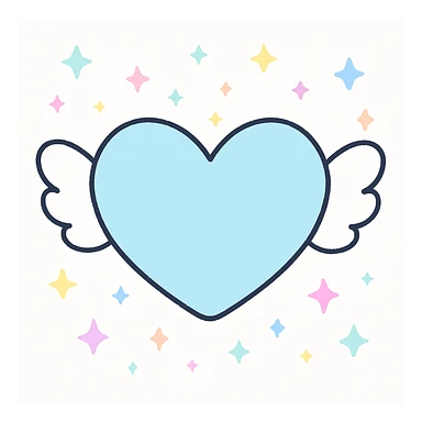 Change the heart to a blue color, keep the aesthetic cute kawaii style with winged heart, sparkles, simple and charming, no face. sticker