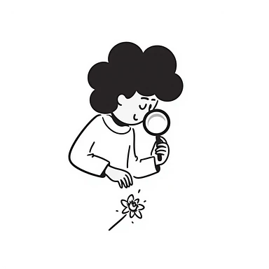 A hand-drawn person looking through a magnifying glass sticker