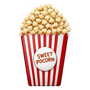 minimalist sweet popcorn emoji style, red and white popcorn box, caramel popcorn sticker