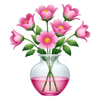 a transparent vase with flowers and the flowers should be in the shape of pink hearts, of which there should be 7 sticker