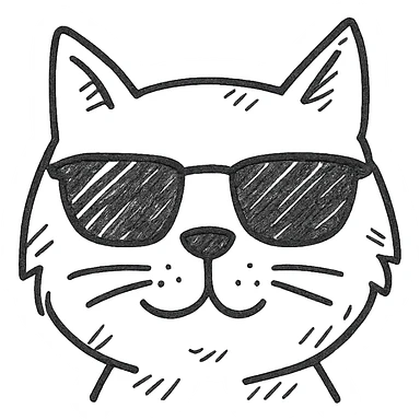 cat wearing sunglasses hand drawn outlined icon sticker