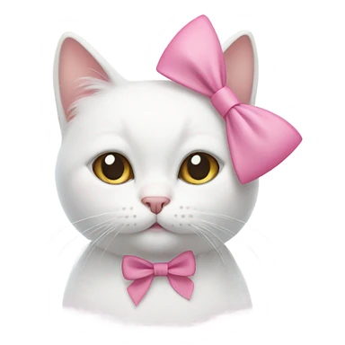 White cat with pink bow on ear sticker