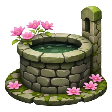 stone well with pink flowers sticker