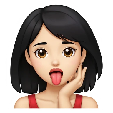 black haired girl holding her neck tongue sticking out sticker