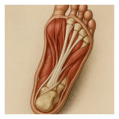 realistic anatomical section of the sole of a human foot showing muscles, tendons, and bones sticker