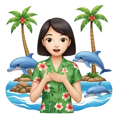 들뜬 표정의 20대 한국 여자, 여름 옷차림, 두 손으로 입을 감싸 “괌 가자~” 외치는 포즈. 민트색 배경, 밝고 유쾌한 광고 포스터 느낌,

옷이 더 하와이안 셔츠였음 좋겠어

멀리 있는 사람을 부르는 것처럼 

배경이 바다였음 좋겠어 약간 야자수랑 돌핀도 있고

멀~리 있는 사람을 부르는 손! sticker