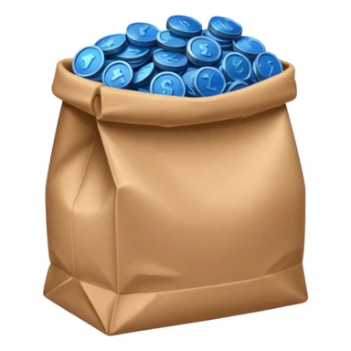 brown bag of blue coins sticker