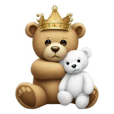 Teddy bear with a crown hugging a smaller white teddy bear sticker