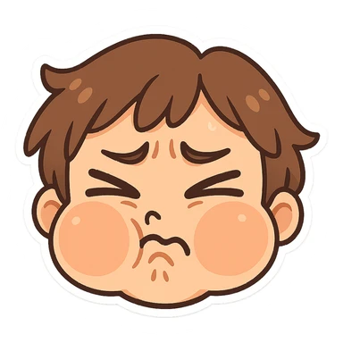 silly face with puffed cheeks and squinting eyes, clearly regretting eating something unpleasant, no text sticker