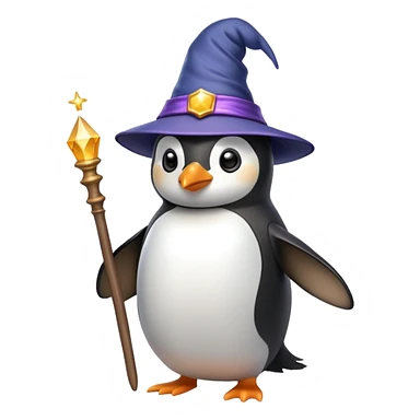 Penguin wearing wizard hat and holding a magic wand sticker