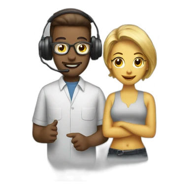 man and woman talkin on radio sticker