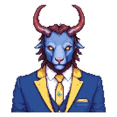 Beast from Beauty and the Beast with human lips and mouth, horns and blue formal clothes sticker
