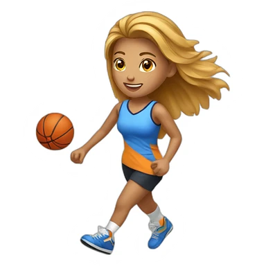 female playing football with small basket ball sticker