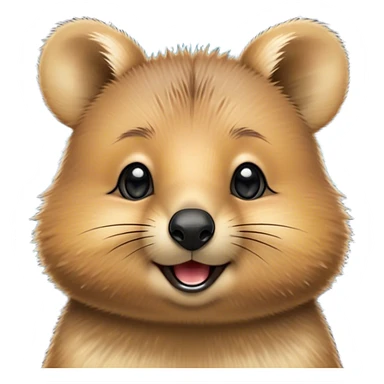 Cinematic Cute Quokka Portrait Emoji, Head tilted playfully and inquisitively, featuring a fluffy, round face with a naturally cheerful grin and bright, sparkling eyes full of playful curiosity, Simplified yet irresistibly adorable features, highly detailed, glowing with a warm, friendly glow, high shine, affectionate and spirited, stylized with a touch of Aussie whimsy, bright and endearing, soft glowing outline, capturing the essence of a mischievous yet loving quokka, so playful it feels like it could scamper out of the screen and into your arms! sticker