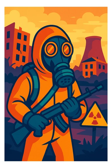Stalker in a gas mask, Chernobyl zone sticker