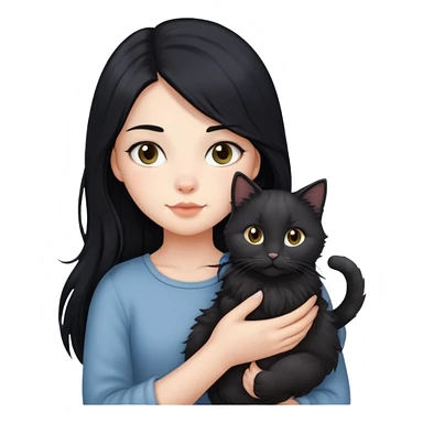A girl with long black hair holding a Devon cat sticker