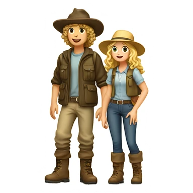 A short blonde long-haired girl in a hat and a curly-haired boy in a hat and boots hike in the Canary Islands, boots are Caucasian  sticker