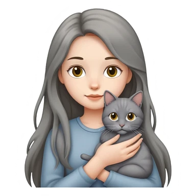 longhair girl holding a grey cat sticker