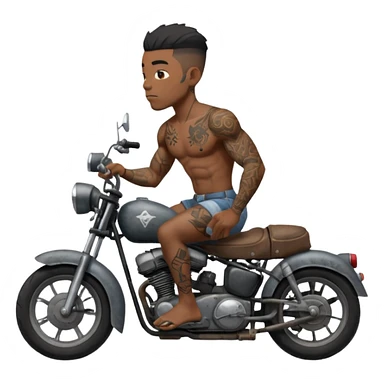 Black big men without shirt riding an old small motorcycle sticker