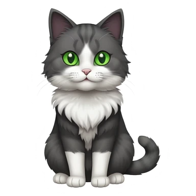 full body view of beautiful female solid dark grey cat with green eyes, white toes and white patch on chest sticker