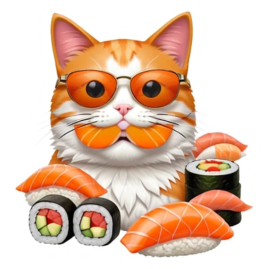 cat wearing sunglasses made out of sushi sticker
