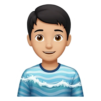  검정머리남자아이, 옷 입히고, 행복한 표정에, 배경 기득 심플하지 않게 키워드는 바다!!! sticker