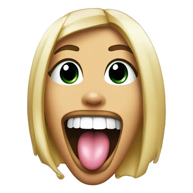 girl with tongue hanging out makes rock sign near mouth sticker