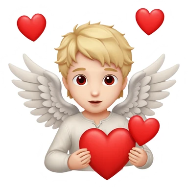 Cupido rodeado de corazones volando mostrando sus alas y su arco   sticker