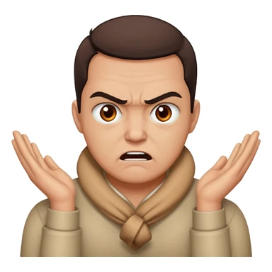 a bust of a person with both their hands around their neck with a angry face sticker