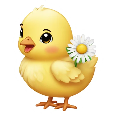 Baby chick holding a daisy sticker