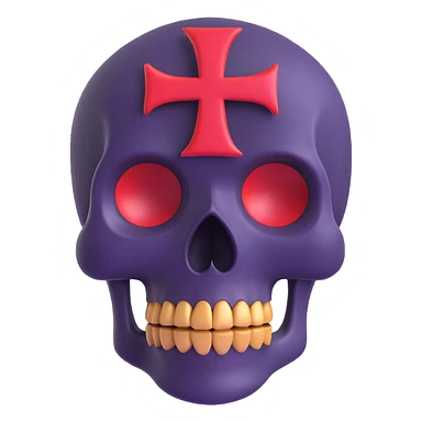 calavera con una X roja detrás, estilo 3D sticker