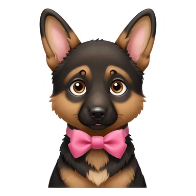 German shepherd puppy with a bow in the neck, like a gift sticker