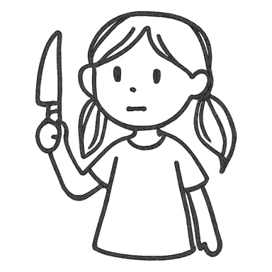girl holding a knife, minimal icon style, clean lines, simple shapes sticker