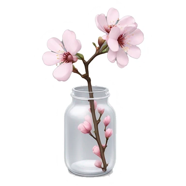 Realistic big sakura flower stem in a transparent jar vase sticker