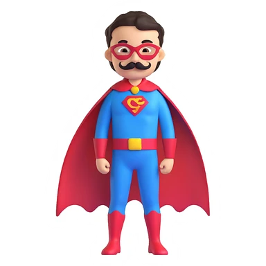 kid superhero with handlebar mustache, mustache-themed costume, young sidekick sticker