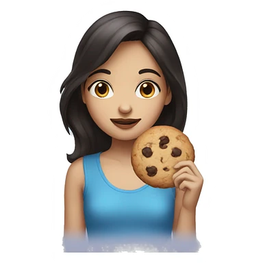 a girl with dark hair, a petite nose, blue eyes, and a cookie in her mouth sticker