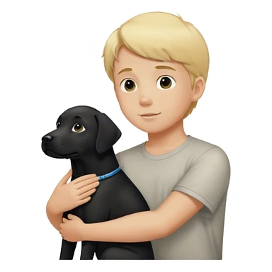 Blonde boy with black lab sticker