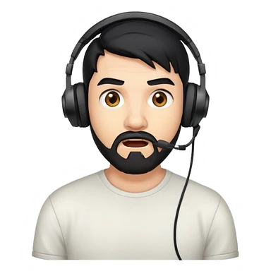 Shocked man with black hair, brown eyes, black beard wearing a gaming headset sticker