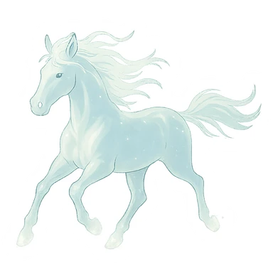 silver spirit horse running, glowing ethereal, mystical, magical, in ghibli style sticker