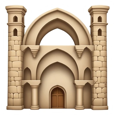 An emoji representing a traditional caravanserai or inn, typically a large, stone building with arches, used as a place for travelers to rest. The design is simple, with a warm, historical architectural style sticker