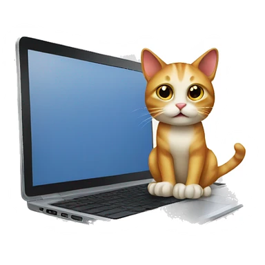 Cat with laptop and on the screen show “)” sticker